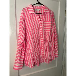 Vineyard Vines Women's Pink & White Striped Button Down Top Shirt Size 14